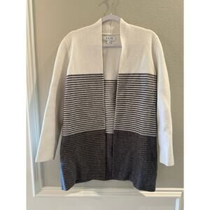 ELLE Womens Grey White Thick Striped Cardigan Sweater Size Small